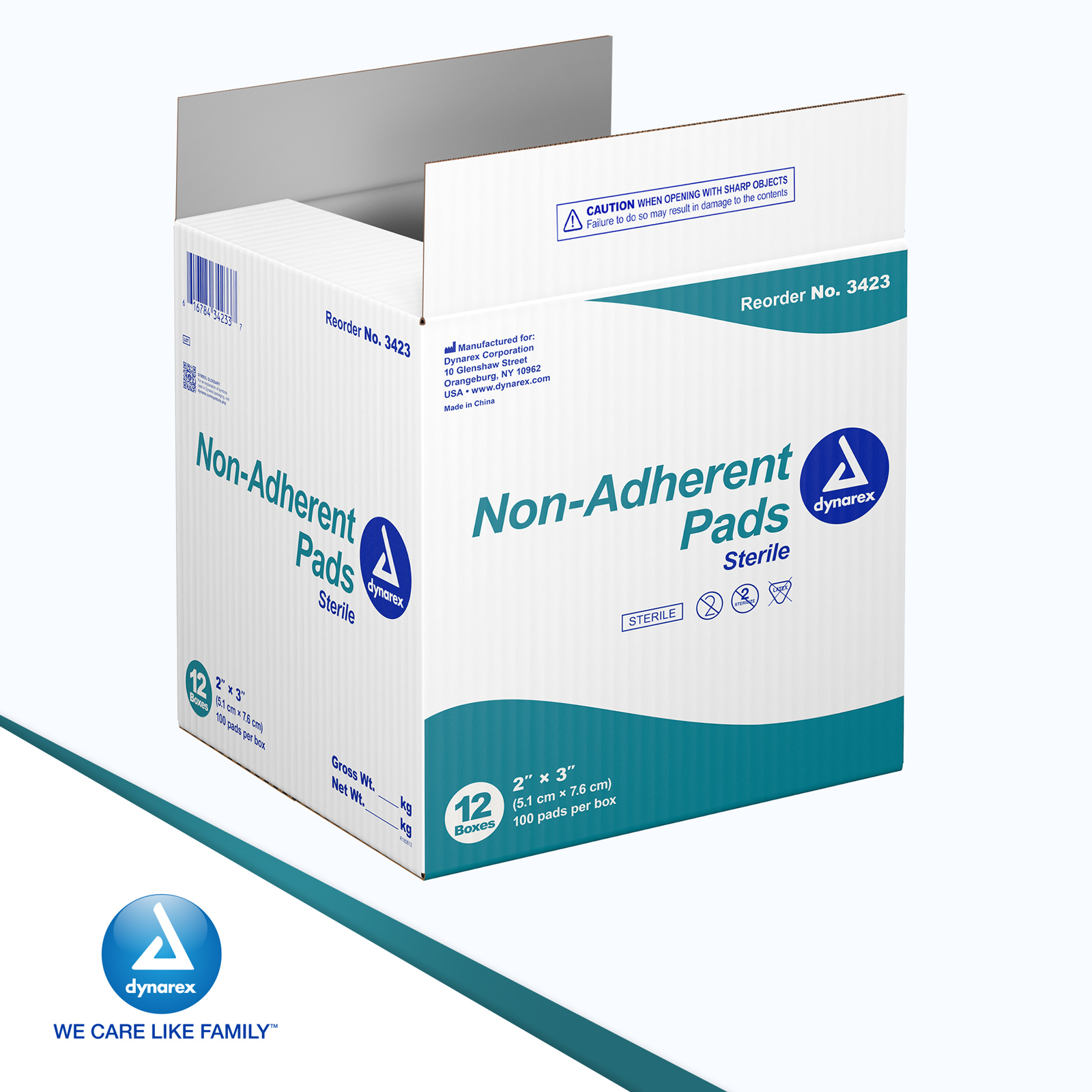 Dynarex Non-Adherent Pads-Sterile, Individually Packaged, Non-Stick Wound and Burn Care, Soft & Highly Absorbent, 2” x 3”, 1 Case of 1200 Non-Adherent Pads-Sterile