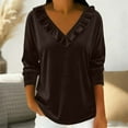 thumbnail image 2 of BLVB Women's Velvet Tops Long Sleeve Ruffle V Neck Blouse Spring Fall Trendy Party Holiday Shirts, 2 of 6