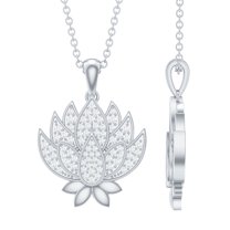 Rosec Jewels Lotus Flower Pendant Necklace with Certified Diamond for Women (HI-SI Quality), 10K White Gold