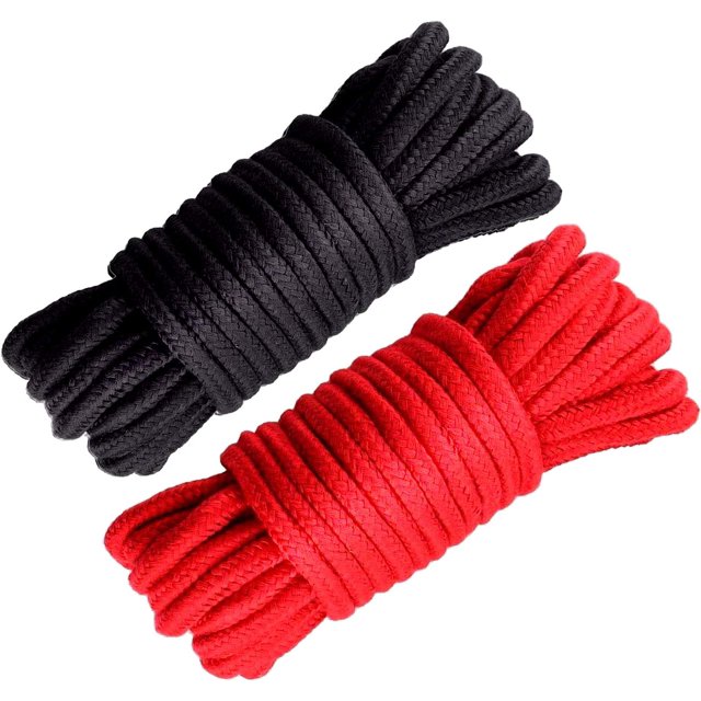 2-Pack Soft Cotton Rope Durable Thick Rope Skin Friendly Smooth Cotton Rope 10 Meters/32 Feet 8MM Multipurpose Protecting Ending Twisted Long Rope Red-Black by Torubia
