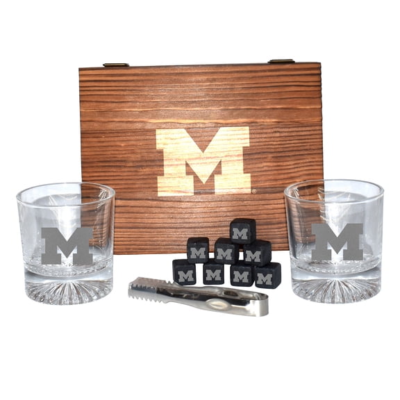 The Memory Company Michigan Wolverines 2-Pack Rocks Glass Box Set with Stone Cubes
