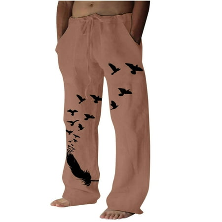 

Sweatpants for Men Cotton Linen Pants Soft Comfy Loose Fit Wide Leg Trousers Sports Running Jogger Pants Drawstring