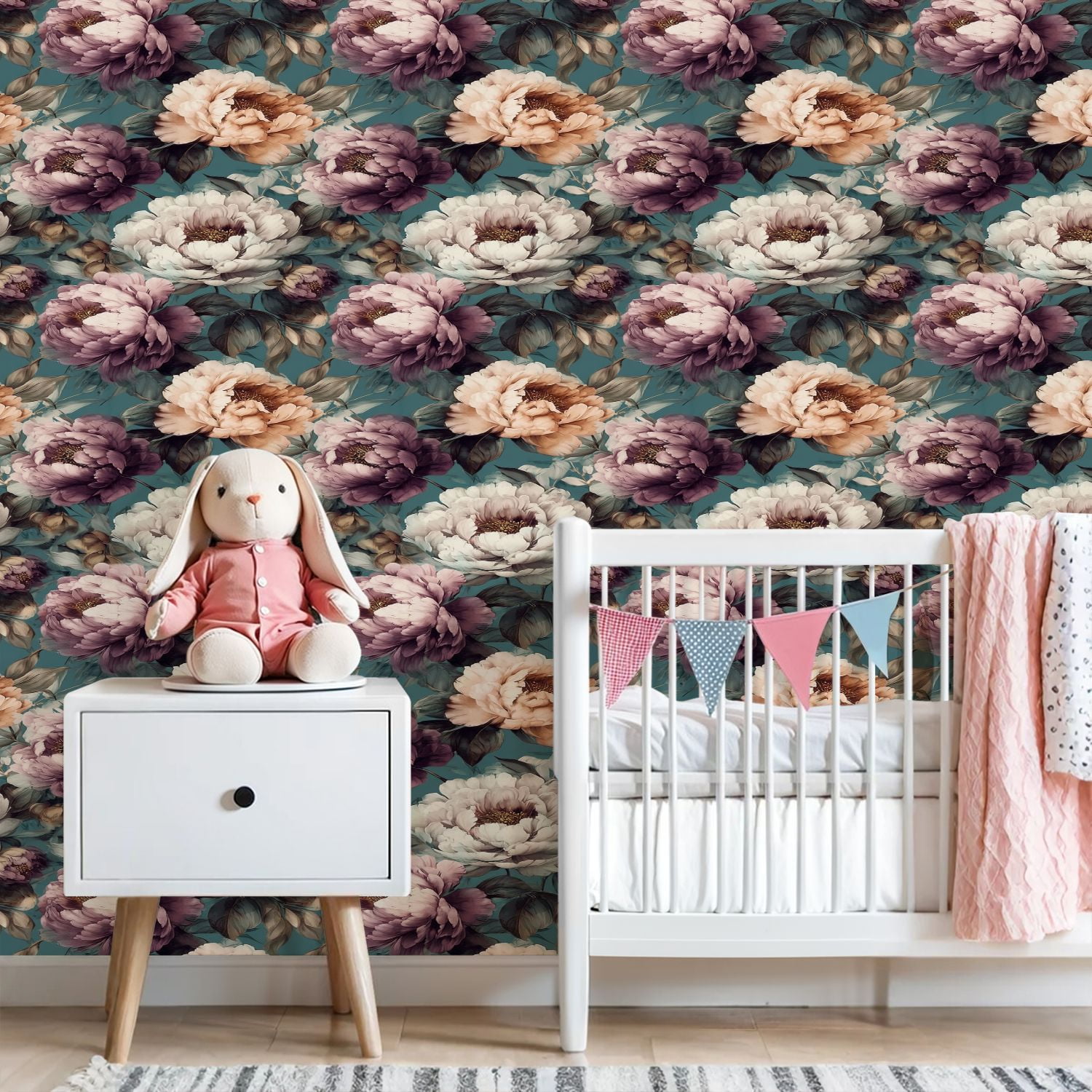 Flower Peel and Stick Wallpaper 23.6in x 9.8ft Vintage Floral Peony Soft Pastel Colors Teal Contact Paper Vinyl Waterproof Self Adhesive Wall Paper for Bedroom Shelf Cabinet Renter Friendly