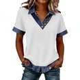 thumbnail image 3 of Aboser Denim Collar Shirts for Women Cuffs Buttons Jean Shirt Summer Trendy Short Sleeve T Shirts Western Style Cowgirls Clothes Lapel V Neck Blouses, 3 of 8