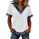 thumbnail image 3 of TaTaai Women’s Casual Lapel Button Blouse Short Sleeve Loose Fit Denim Stitching Pullover Top Solid Color Polyester Spring Holiday Wear Gift, 3 of 7