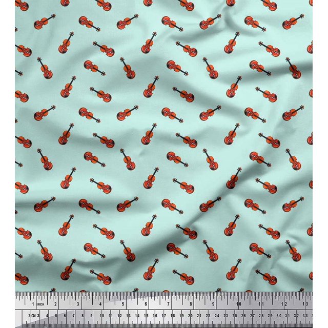 Soimoi Cotton Cambric Fabric Guitar Musical Instrument Printed Craft Fabric by The Yard 56 Inch Wide