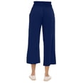 thumbnail image 4 of Linen Red Crop Pants for Women Comfy High Waist Bell Bottom Stretch Capri Pants Elastic Lightweight Dressy Boho Pants with Pockets L, 4 of 5