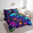 thumbnail image 4 of Manfei Neon Cartoon Gamepad Twin Bedding Sets 7-Piece for Kids, Skateboard Sports Lover Bedding Comforter Set, Square Abstract Reversible Sheet Sets, Luxury Bedroom Decor, 4 of 8