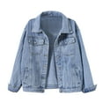 thumbnail image 2 of Labakihah coats for women Womens Denim Jacket Relaxed Fit Casual Jean Trucker Jacket Blue L, 2 of 9