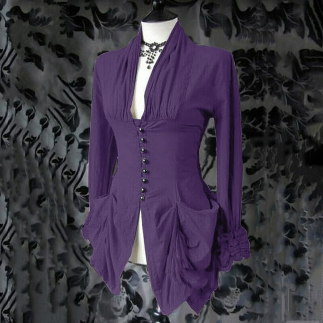 Puntoco Mujer Manga Larga Retro Encaje Trim Botón Hasta Vintage Irregular Tailcoat Outwear Puntoco Puntoco-1