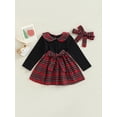 thumbnail image 2 of Bagilaanoe Toddler Baby Girl Plaid Dress Long Sleeve A-line Princess Dresses + Headband 6M 12M 2T 3T 4T 5T Kids Casual Patchwork Swing Sundress, 2 of 9