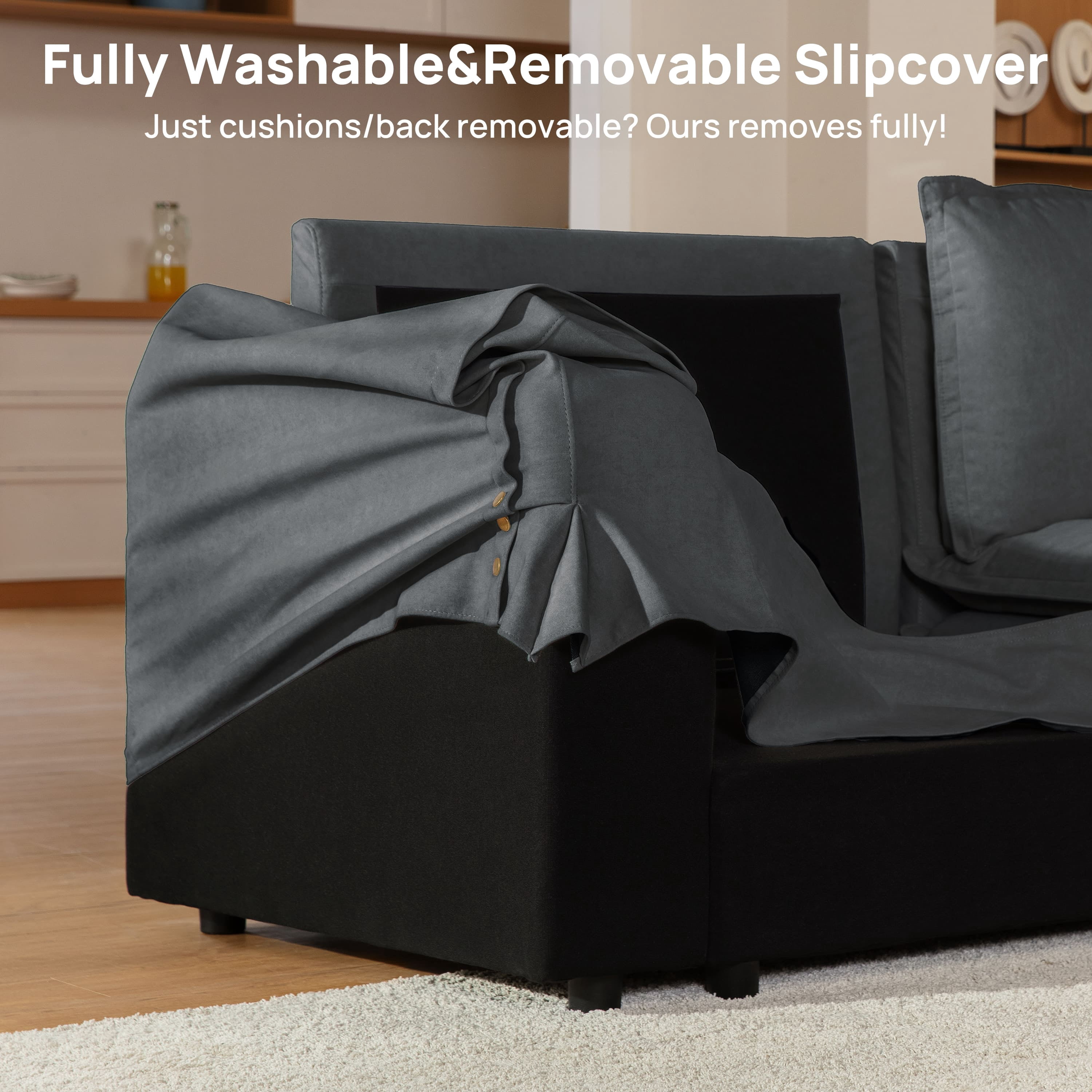 CHIC HOUSE Modular Deep-Seat Corner Seat for Sectional Sofa, Removable Washable Slipcover, Waterproof & Pet-Scratch-Resistant, Comfy Cloud Couch with Dual-Layer Cushion for Living Room, Gray
