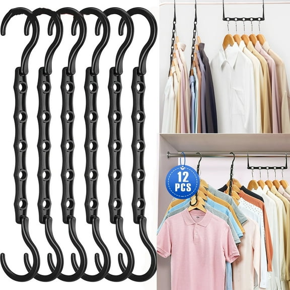 Space Saving Hangers,12 Pack Magic Hangers 5 Holes Sturdy Plastic Hanger Clothes Closet Organizers for Clothes Storage,College Dorm Essentials,Home Organization