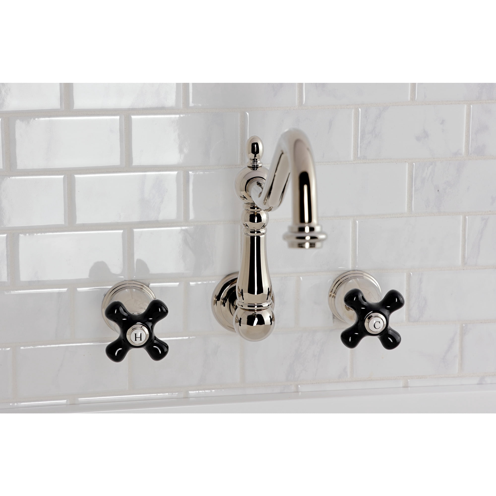 Kingston Brass KS1286PKX Duchess Double-Handle Wall-Mount Kitchen Faucet, Polished Nickel