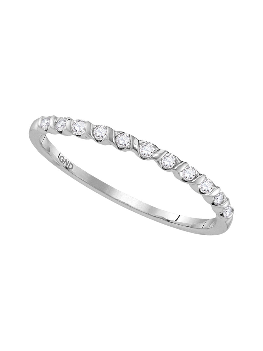 10k White Gold Womens Round Diamond Single Row Stackable Band Ring 1/6 Cttw 