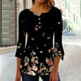thumbnail image 2 of Dyegold Fall Shirts For Women 2023 3/4 Sleeve Pleated Front V Neck Button Down Tops Tunics Vintage Floral Printed Blouses, 2 of 4