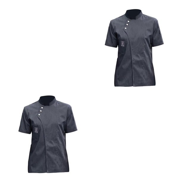 Qarigey Chaqueta de chef Ropa de cocina de manga corta Chaqueta de chef simple para restaurante Blanco XL 2piezas Gris METRO