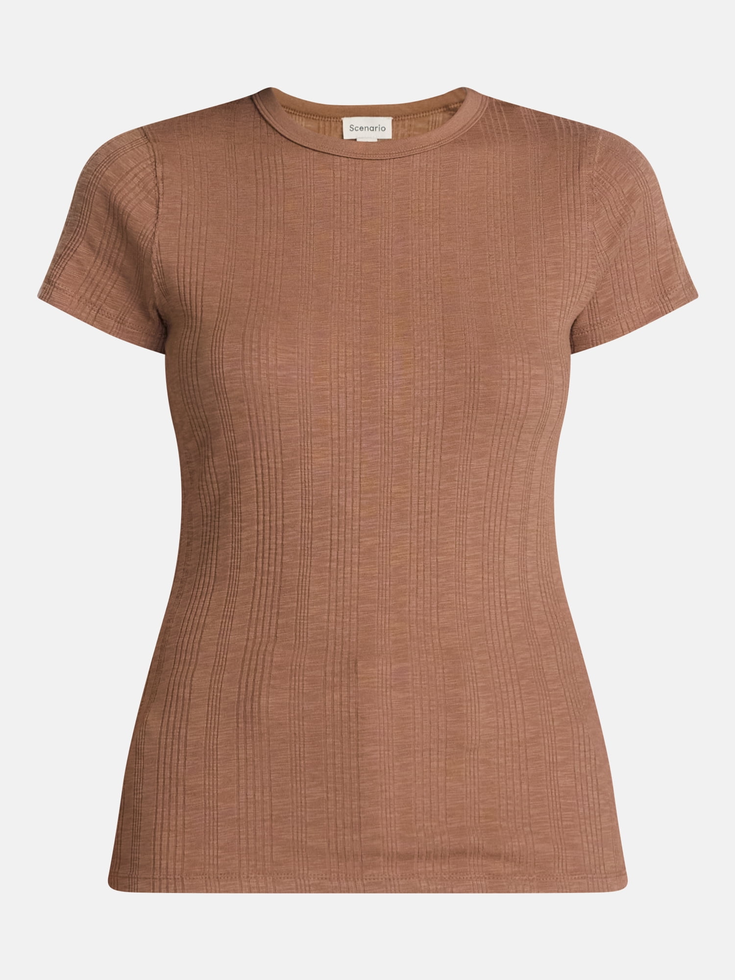 Scenario Women's Variegated Rib Tee with Short Sleeves, Sizes XS-XXXL