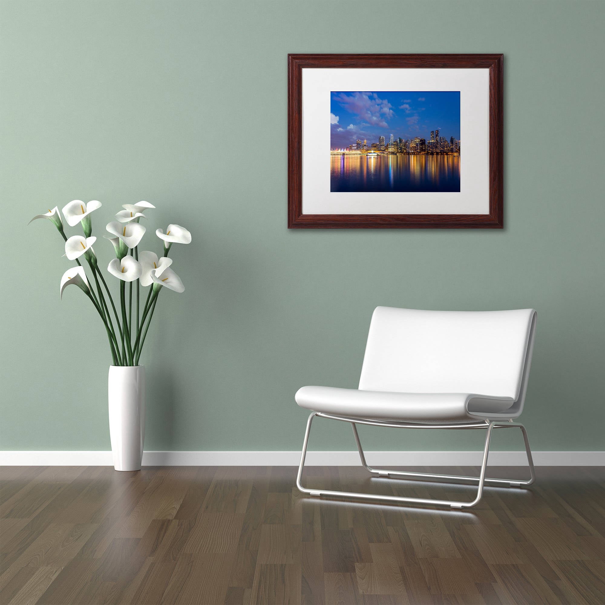 Trademark Fine Art 'Vancouver Twilight' Canvas Art by Pierre Leclerc, White Matte, Wood Frame