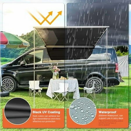Yescom 6.6x8.4' Car Awning Vehicle Roof Rack Ripstop Side Awning for SUV Truck Van Tailgate Rooftop Tent Shelter Overlanding Shade Outdoor Camping