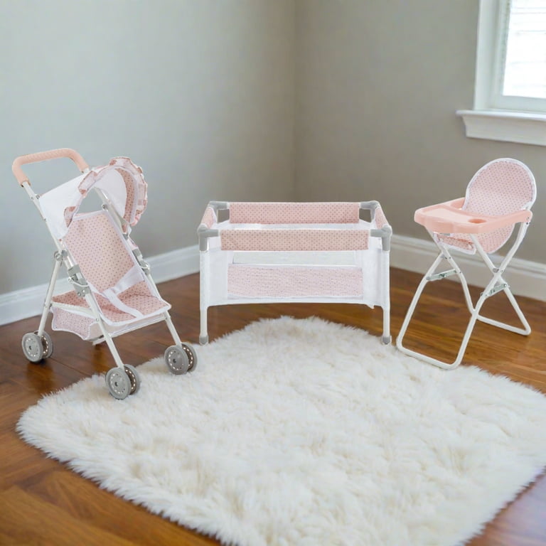 Olivia's Little World, Baby Doll Nursery Set, 3pc Pink & Gray