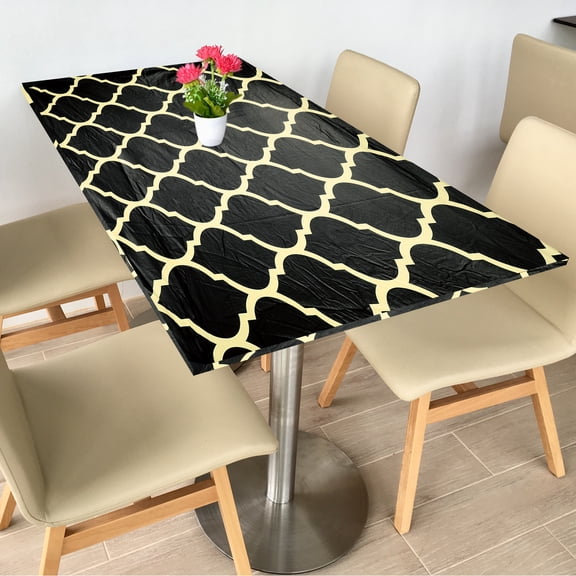 Picnic Table Cloth, 78"x35" Rectangle Vinyl Diamond Fitted Tablecloths Waterproof Flannel Backed Table Covers for Dining Camping Outdoor, Yellow/Black
