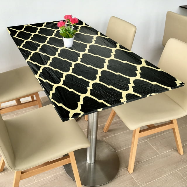Picnic Table Cloth, 78"x35" Rectangle Vinyl Diamond Fitted Tablecloths Waterproof Flannel Backed Table Covers for Dining Camping Outdoor, Yellow/Black