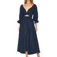 thumbnail image 1 of Vestido De Manga Farol Señoras una línea vestido elegante Chic plisado vestido Casual fiesta de noche vestidos largos Ygjytge Azul Marino M Azul Marino para Mujer, 1 of 9