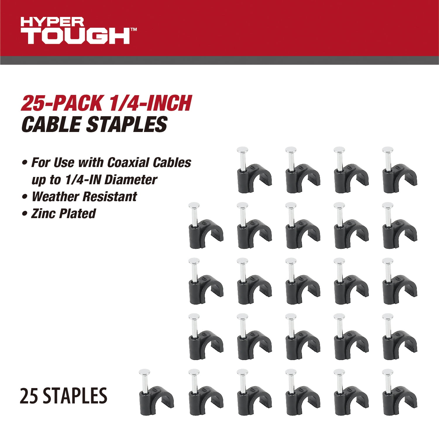 Hyper Tough 25-Pack Coax Cable Staples Black