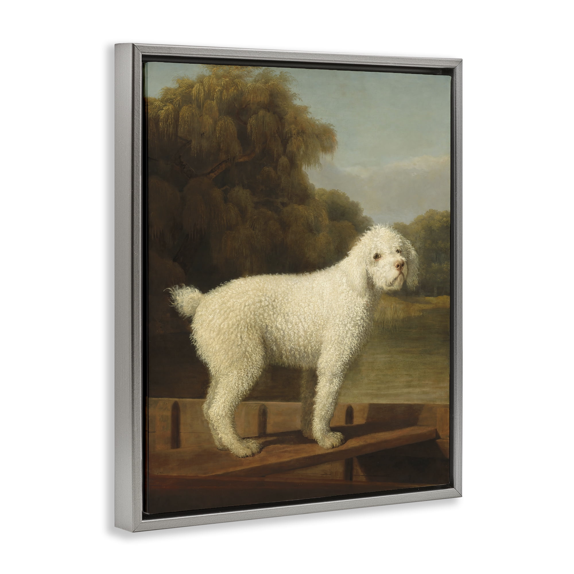 Stupell Industries White Poodle in a Punt Gray Framed Floater Canvas Wall Art, design by Tina LeCour