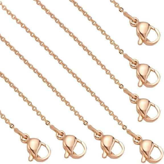 1 Box 10Pcs Necklace Chains for Jewelry Making Rose Gold Plated Brass Cable Chain with Lobster Clasp for DIY Necklace Craft 17.7 inch(45cm)