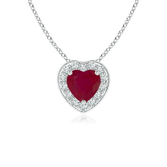 ANGARA Natural Heart-Shaped Ruby Pendant with Diamond Halo in 14K White Gold for Women (Size-4mm) | July Birthstone, Birthday, Anniversary, Jewelry Gift for Women | Natural Ruby Necklace