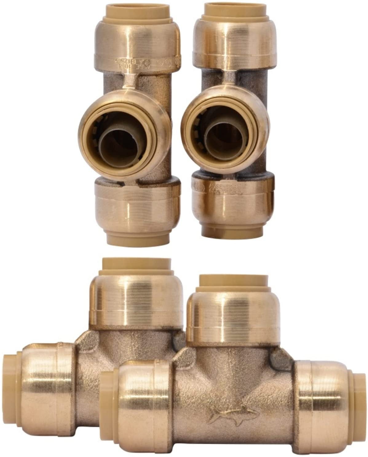 SharkBite 1/2 Inch Tee, Pack of 4, Push to Connect Brass Fitting, PEX