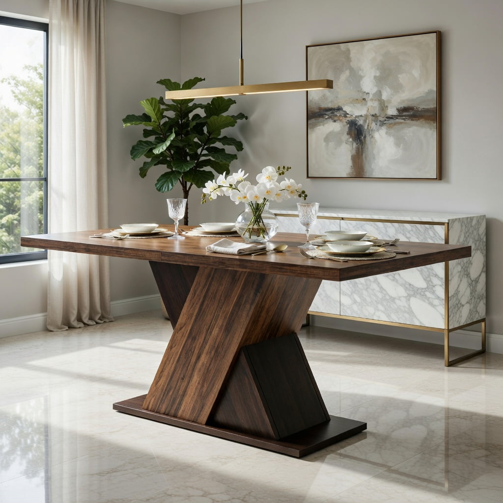 Hommoo 55 Inch Farmhouse Dining Table for 4-6 People, Kitchen Table with MDF Construction, Easy Assembly, Walnut