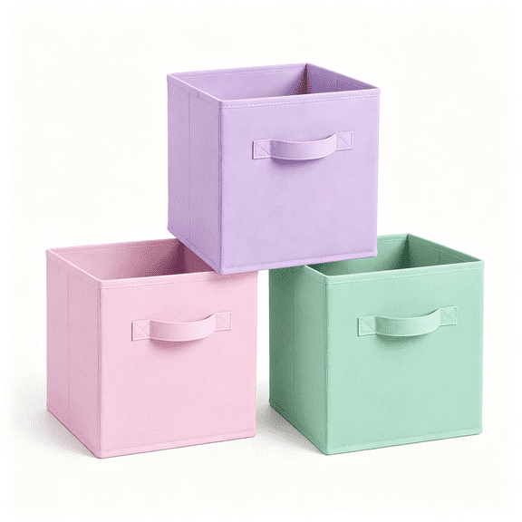 XIBUFE Storage Cubes, Foldable Large Fabric Cloth Storage Bins with Handle, 11"Durable Collapsible Baskets Organizers Box for Closet Shelves Bedroom Books Home Organization Office, 3 Pack