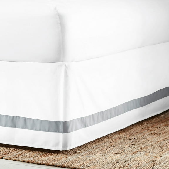 Everhome Emory Hotel Solid Border Bed Skirt, Tailored 15" Drop, White/Microchip Grey, Twin