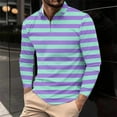 thumbnail image 2 of ZCFZJW Men's Polo Shirt Casual Striped Print Long Sleeve 1/4 Zip up Lightweight Classic Fashion Lapel Collar Big and Tall Golf Sport Shirt Blue XXXXL, 2 of 5