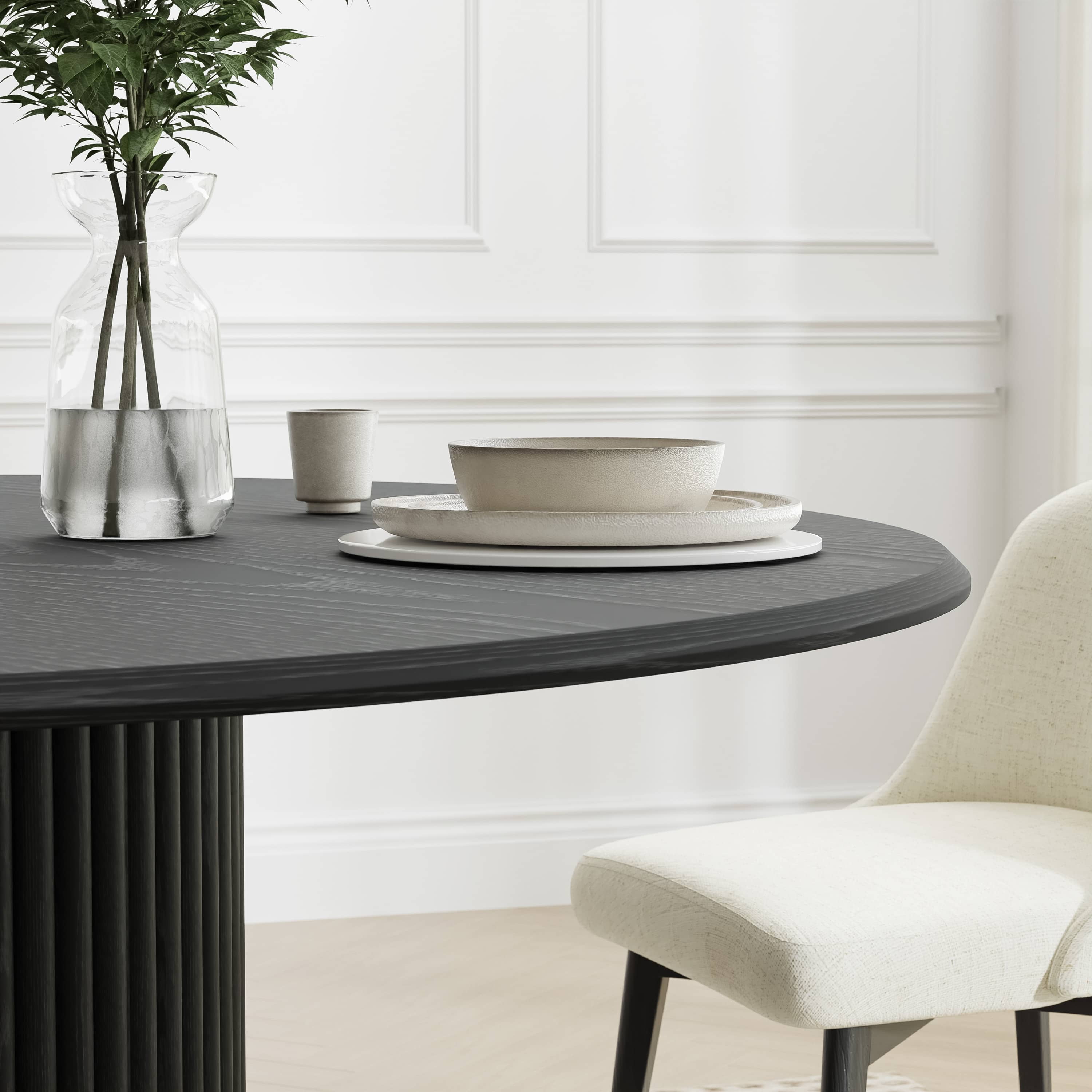 MAYEERTY 60" Round Dining Tables, Mid-Century Dining Table for Dining Room Kitchen, Black