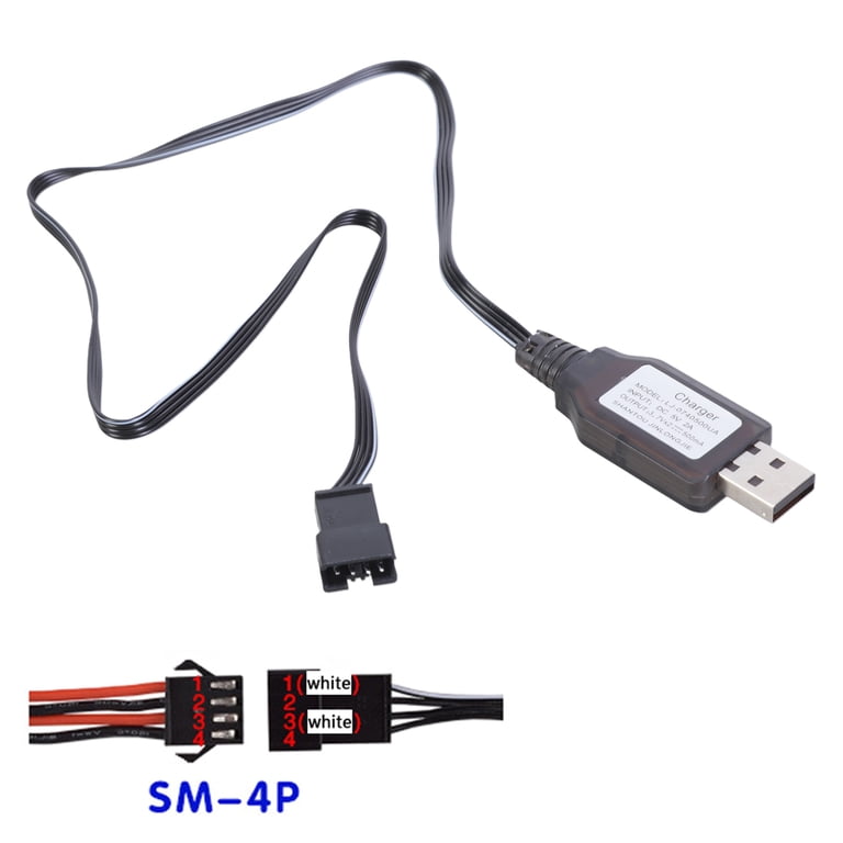 Cable De Carga USB SM4P Para Baterías De Litio 7.4V – Ideal Para Coches RC, Drones Y Modelos, Con Indicadores LED, Longitud 60 Cm