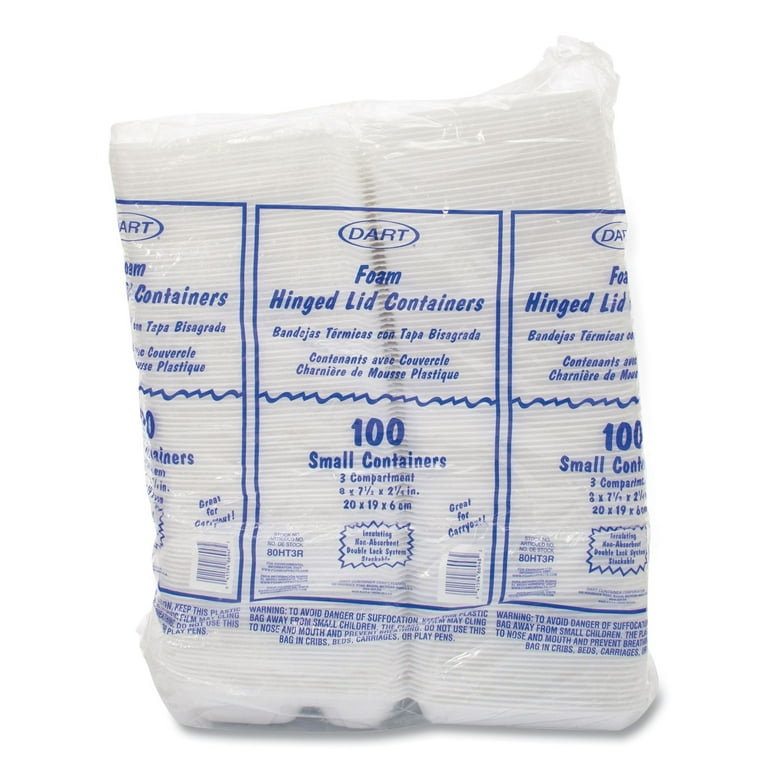 Foam Hinged Lid Containers, 3-Compartment, 7.5 x 8 x 2.3, White, 200/Carton Foam Hinged Lid Containers, 3-Compartment, 7.5 x 8 x 2.3, White, 200/Carton