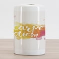 thumbnail image 2 of Yellow and White Ceramic Toothbrush Holder, Watercolor Style with Carpe Diem Seize the Day Enjoy the Moment, Decorative Versatile Countertop for Bathroom, 4.5" X 2.7", Yellow Marigold Pink, 2 of 4