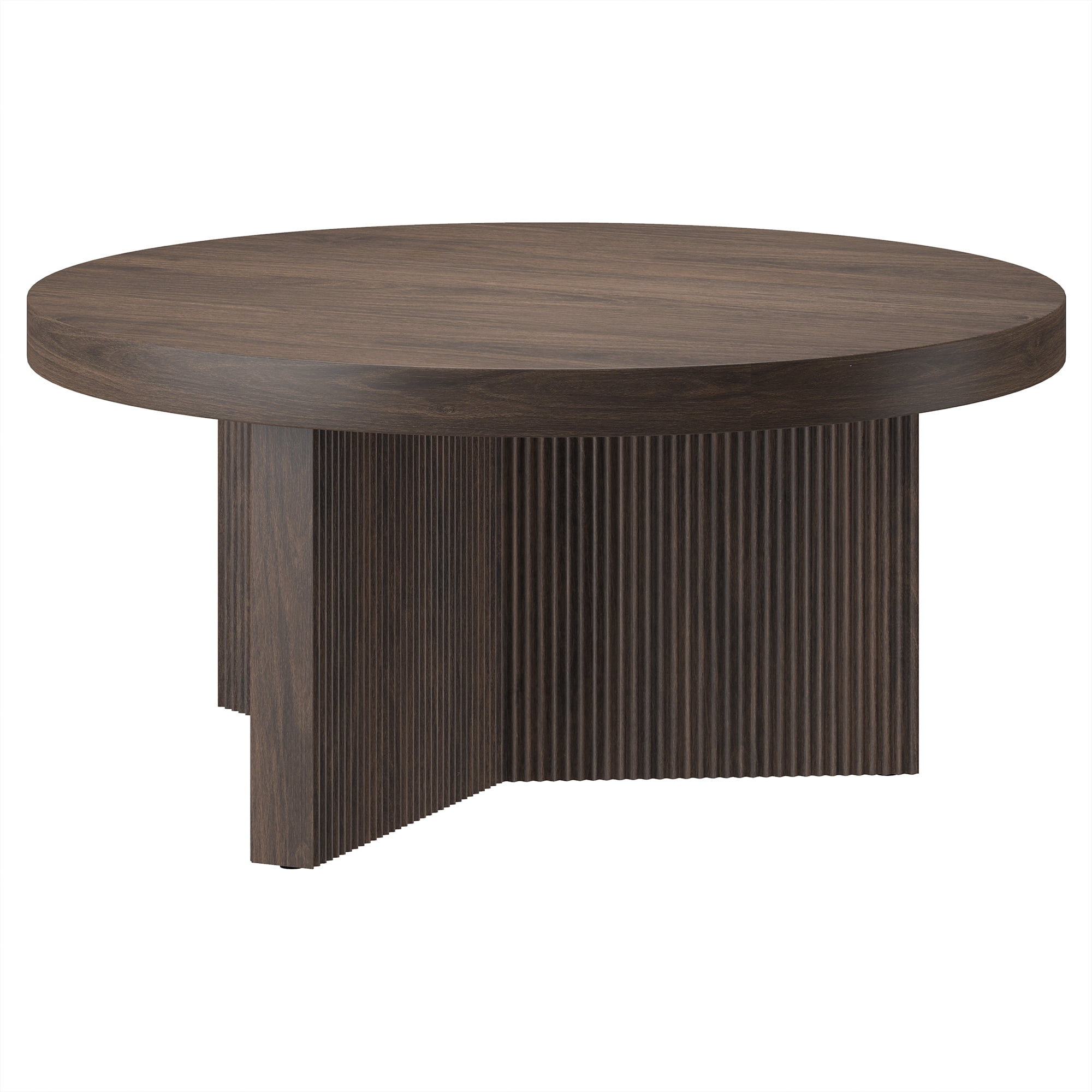 Holm 32" Wide Round Fluted Coffee Table in Alder Brown