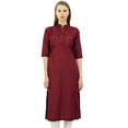 thumbnail image 1 of Bimba Women's Self Embroidered Linen Straight Kurti Kurta Chic Ethnic Indian Tunic, 1 of 9