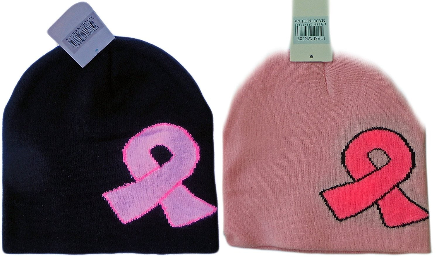 Breast Cancer Awareness Beanies With Pink Ribbon (Pink & Black Beanie)