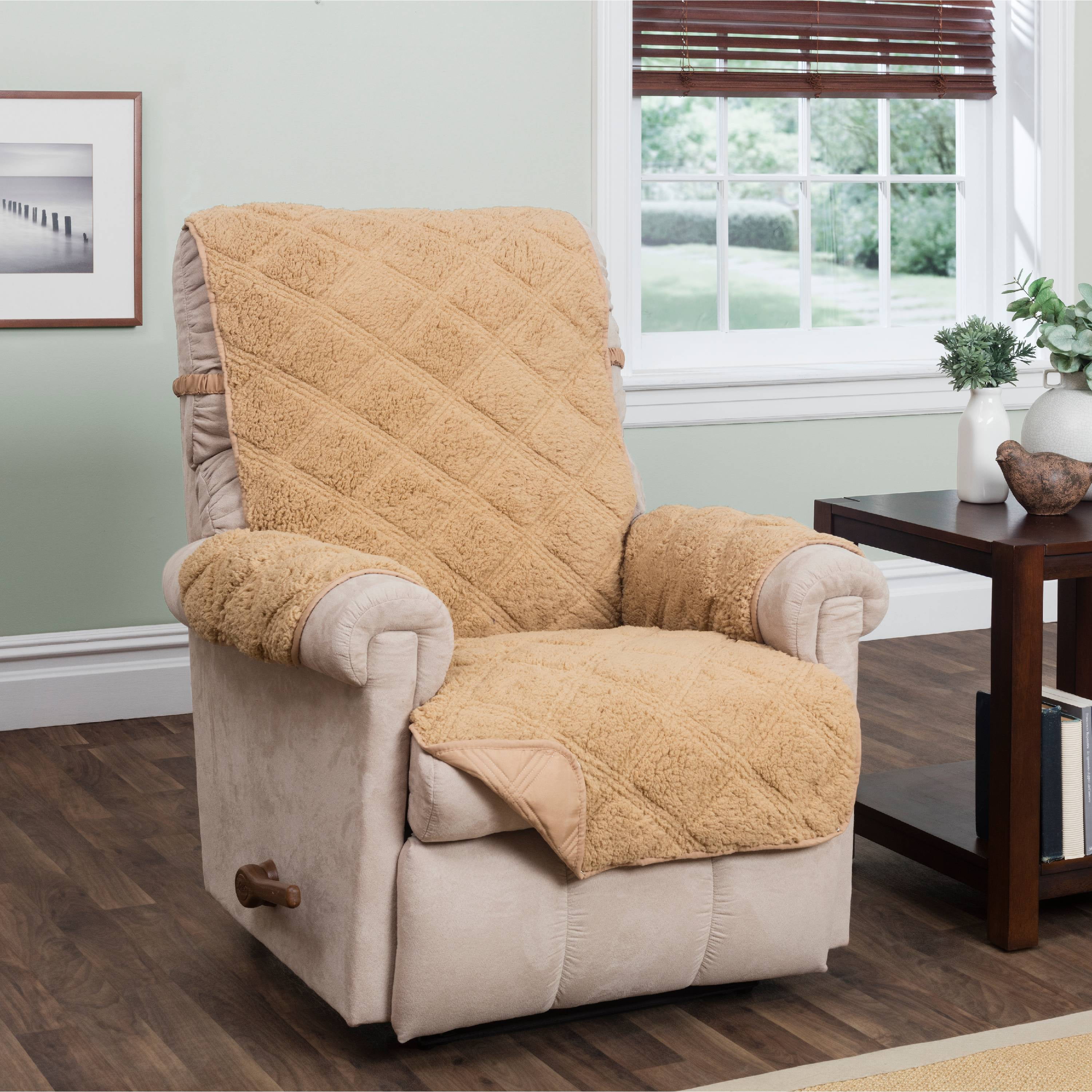 Innovative Textile Solutions 1-Piece Hudson Sherpa Waterproof Recliner Furniture Cover, Toast