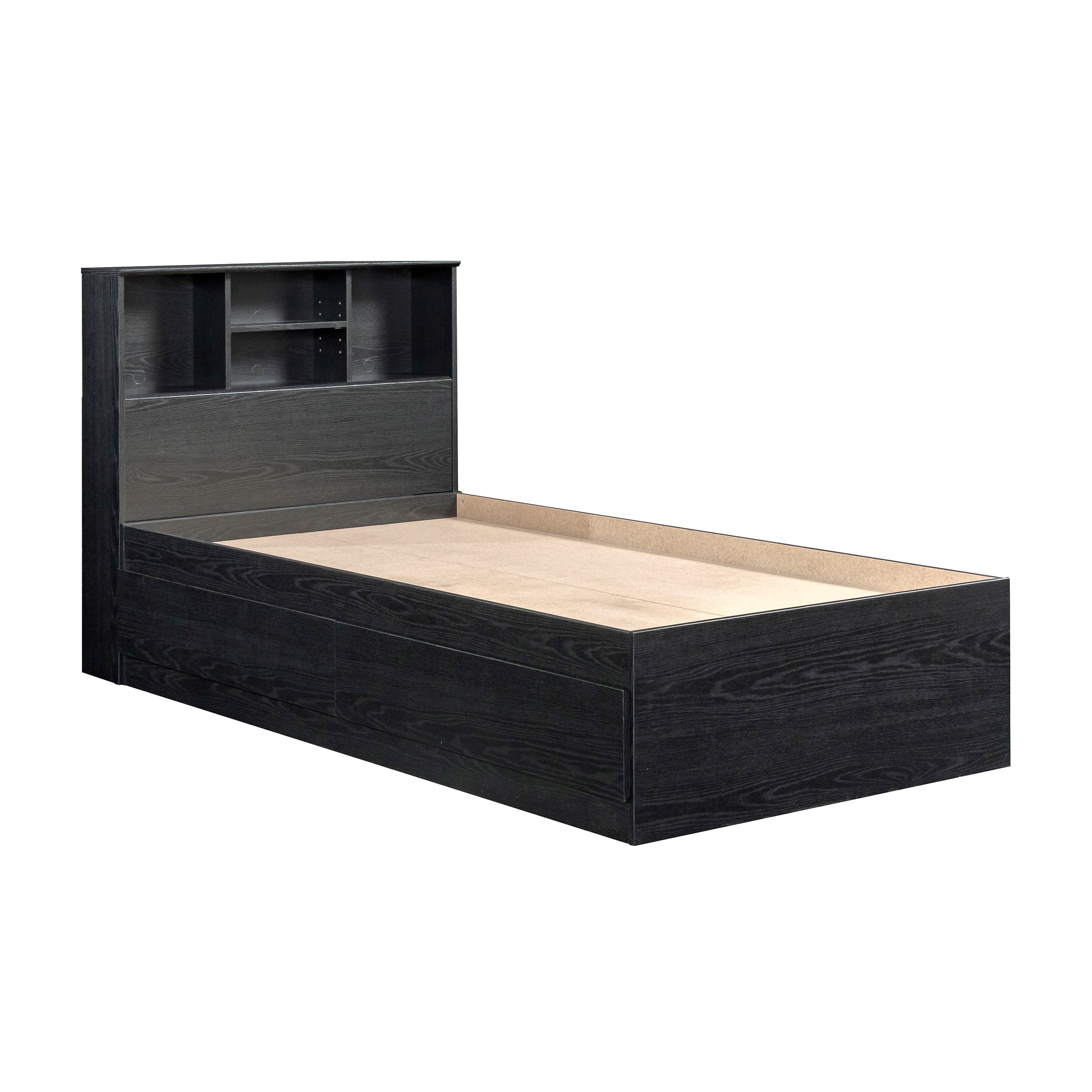 Your Zone Easy to Assemble Storage Bed with Bookcase Headboard, Twin, Bourbon Finish