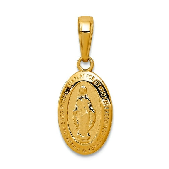8mm 10k Solid Yellow Gold Immaculate Conception Medal Charm Pendant Necklace for Women - .8 Grams