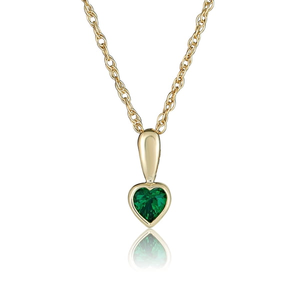 AVORA 10K Yellow Gold May Birthstone- Bezel-set 4mm Emerald Heart Pendant Necklace with 18" Chain