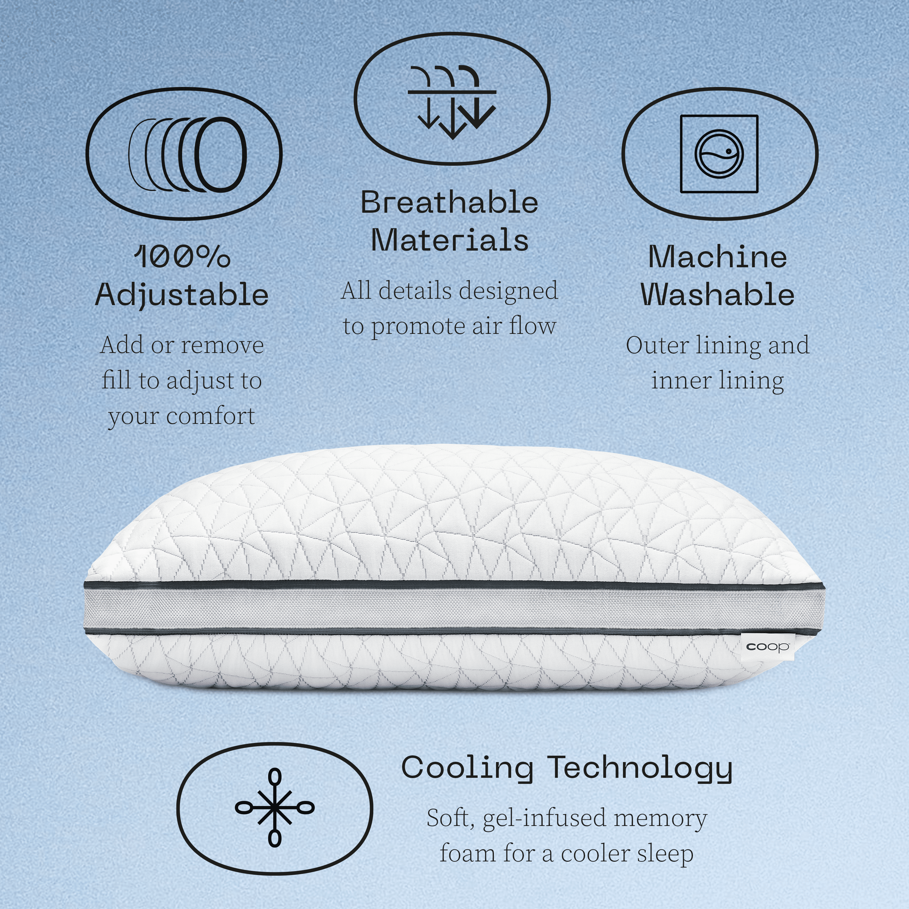 Coop Home Goods Eden Cool+ Pillow, Queen Size Plus Shaped Memory Foam  Pillows with Cooling Gel, Back, Stomach or Side Sleeper Pillow, Adjustable  Neck Support for Sleeping, CertiPUR-US/GREENGUARD Gold