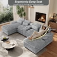 thumbnail image 3 of Wiilayok 133" U Shaped Cloud Couch Modular Sectional Couches for Living Room Comfy Corduroy Deep Seat Sofa Set with Double Chaise Lounge, Storage Central Console, Cup Holders, USB Port, Gray, 3 of 7